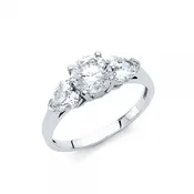 14KW 2.5MM WIde CZ Engagement Ring Round Center Hearts on Sides