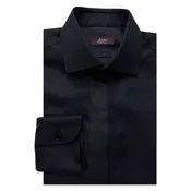 Black Textured Fly Front Dress Shirt
