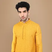 Amber Yellow Self Design Kurta Set