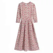 A Line Three Quarter Sleeve O-neck Midi Dress