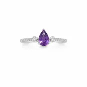 10KT White Gold Amethyst & Diamond Ring