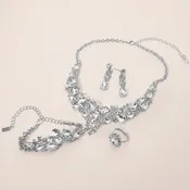 Clear Crystal Teardrop 4-Piece Formal Jewelry Set on Silver | 714983