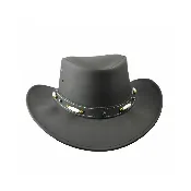 Black Australian Bush Hat Aussie Style Rain Proof | Australian Leather Bush Hat
