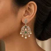 2 In 1 Diamond Earrings with Natural Emeralds/Rubies And Pearl Drops.