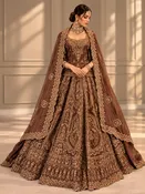 Chocolate Brown & Antique Gold Bridal Lehenga