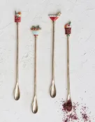 9"L Zinc Alloy Cocktail Spoon w/ Enameled Beverage Icon Handle