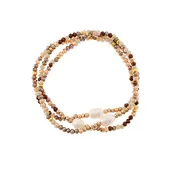 3 Row Glass Bead Accented Pearl Bracelet - Brown/Multi