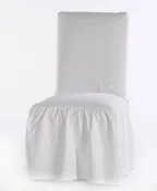Long Washed Cotton Duck Ruffled Dining Chair Slipcover