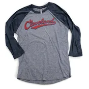 Cleveland Athletic Script - Diamond 3/4-Sleeve Raglan T-shirt | Cleveland Baseball Apparel