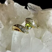 Rare Demantoid Garnet and Diamond Gold Bypass Ring