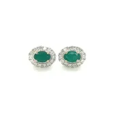 14 Karat White Gold Emerald Halo Earrings