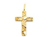 14K Yellow Gold Cross Nugget Charm Pendant