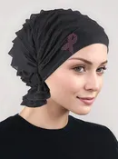 ABBEY-419PR#The Abbey Cap Ruffle Black Pink Ribbon