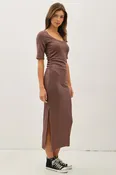 Basic Ribbed Midi Dress With Side Slit