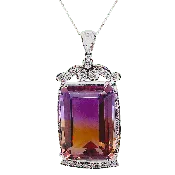 14K White Gold Ametrine & Diamond Halo Pendant