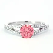 Fancy Vivid Pink 0.75 Carat Round Diamond Split Shank Engagement Ring 0.93 CTW in 14k White Gold