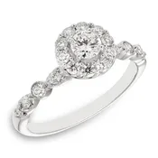 14K White Gold and Diamond Halo Engagement Ring