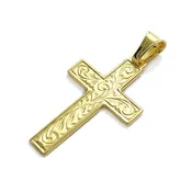 14K Gold over Sterling Silver Unique Swirl Design Cross Pendant