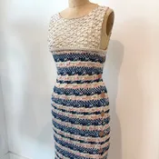 Chanel 2015 Blue, Pink, & Cream Tweed Knit Midi Dress