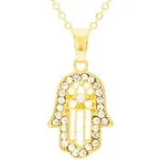 Gold Hamsa Necklace with Rhinestone Accents