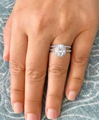 14k Solid White Gold Oval And Round Cut Natural Diamonds Engagement Ring And Band Halo Art Deco 1.95ct