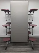 12ft Cafeteria Lunch Table w/ 12 Stool Seat, Dark Sage Top, Burgundy Seat, Elementary Size (RF)