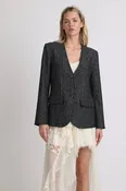 Collarless Contrast Stitched Textured Woven Blazer
