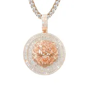 14K Rose Gold Tone 3D Lion Roaring Baguette Mens Pendant