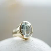 Buff Top Blue topaz gold ring