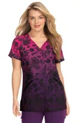 Betsey Johnson Ursinia Women's B125PR 2-Pocket Stretch Heart-Shaped Neck Print Scrub Top