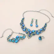 Blue AB Crystal Teardrop 4-Piece Formal Jewelry Set on Silver | 714982