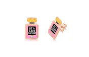 Bottle Enamel White Crystal Rose Gold Plated Girl's Stud Earrings