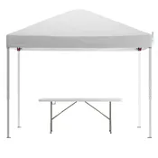10'x10' Pop Up Event Canopy Tent with Carry Bag and 6-Foot Bi-Fold Folding Table with Carrying Handle - Tailgate Tent Set