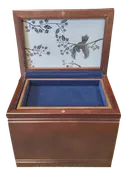 Adult wooden Cremation Urn and  Memorial Chest - velvet lined tray atop the urn Etched Glass Top