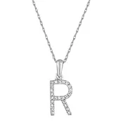 14K White Gold Diamond "R" Initial Necklace