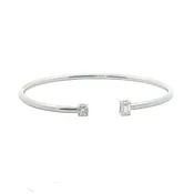 14K White Gold Open Round and Emerald Diamond Bangle