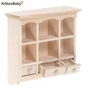 1:12 Miniature Wooden Dollhouse Furniture – Elegant Display Cabinet & Baker's Rack