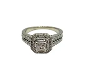 10K White Gold 1CTW Diamond Princess Cut Double Halo 2-Row Cathedral Ring