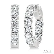 14K White Gold 21Mm Prong Set Inside-Out Embellished Round Cut Diamond Hoop Earrings