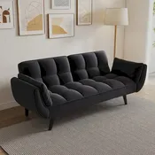 Black 57" Convertible Loveseat Sofa Bed with Adjustable Backrest
