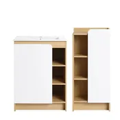 24" Bathroom Vanity With Sink & Side Cabinet, Vanity Set With Thin Edge Sink & Interchangeable Door Panels, Bathroom Storage - Black / Light Oak / White