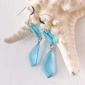 CALM Light Turquoise Double Sea Glass Earrings