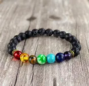 7 Chakra Natural Lava Stone Strength Calming Healing Bracelet