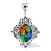 Starborn Ammolite and Garnet Pendant in Sterling Silver