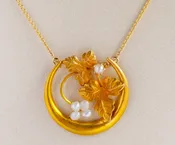 Antique 14k Yellow Gold Necklace: Leaf Motif & Seed Pearls | Copper Canary Fine Jewelry