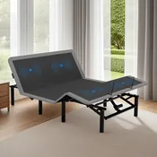KB Tech Adjustable Bed Frame with Massage Head & Foot Incline Queen Size Wireless Remote, USB Ports, LED Night Light, Grey Steel