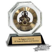 Clear Crystal Award with Clock on Black Pedestal Base