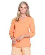 A La Carte Tangerine Notch Neck Blouse