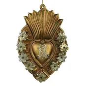 Adorned Sacred Heart Milagro, Gold Antique