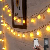 Globe String Lights, 33 Feet 100 Led Fairy Lights Plug in, 8 Modes with Remote Mini Globe Lights for Indoor Outdoor Bedroom Party Wedding Garden Christmas Tree Decor, Warm White